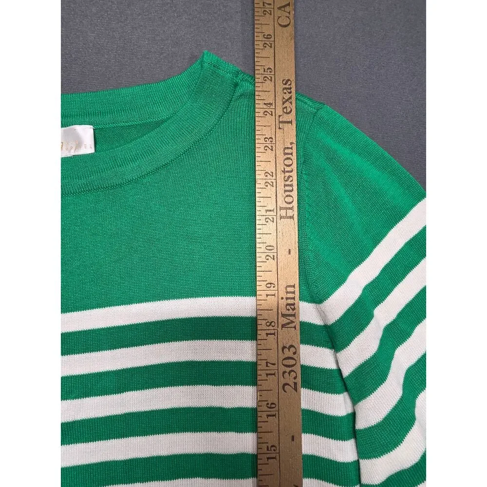 Belle by Kim Gravel Sweater Women’s M Green White Blue Stripes Knit Lightweight